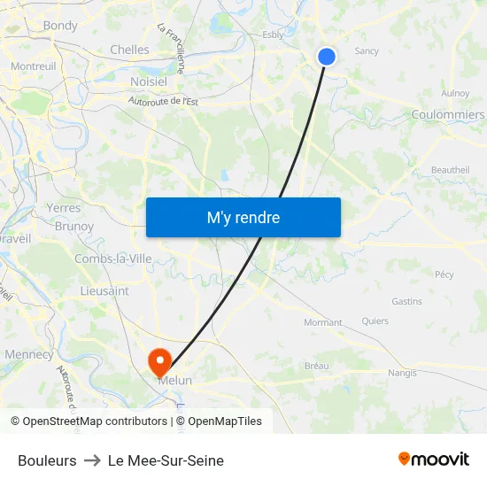 Bouleurs to Le Mee-Sur-Seine map