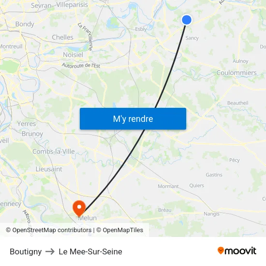 Boutigny to Le Mee-Sur-Seine map