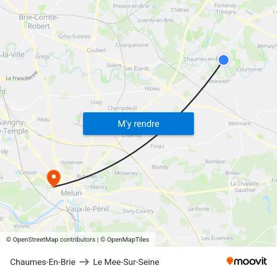 Chaumes-En-Brie to Le Mee-Sur-Seine map
