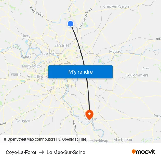 Coye-La-Foret to Le Mee-Sur-Seine map