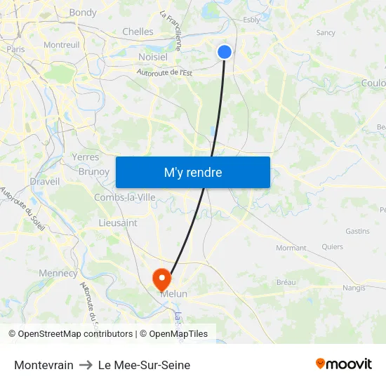 Montevrain to Le Mee-Sur-Seine map