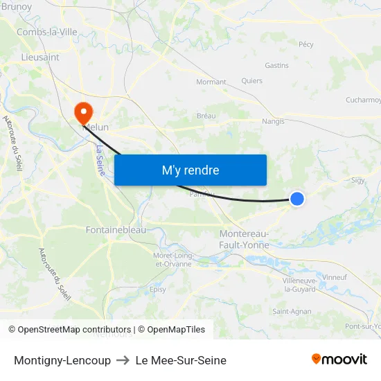 Montigny-Lencoup to Le Mee-Sur-Seine map