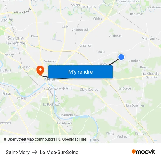 Saint-Mery to Le Mee-Sur-Seine map
