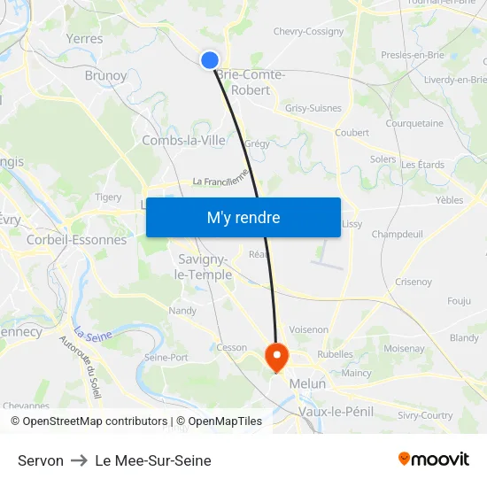 Servon to Le Mee-Sur-Seine map