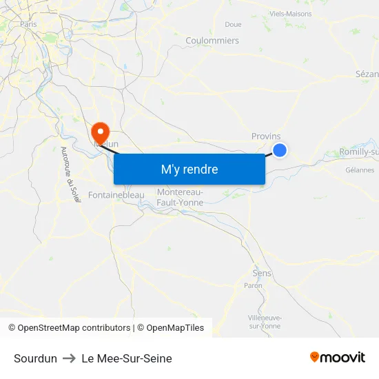 Sourdun to Le Mee-Sur-Seine map