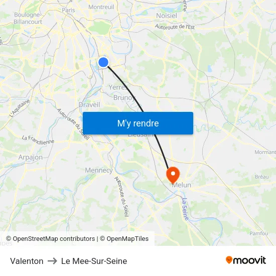 Valenton to Le Mee-Sur-Seine map