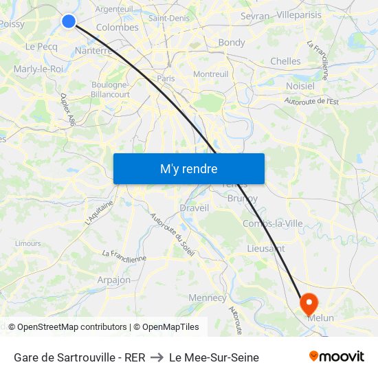 Gare de Sartrouville - RER to Le Mee-Sur-Seine map