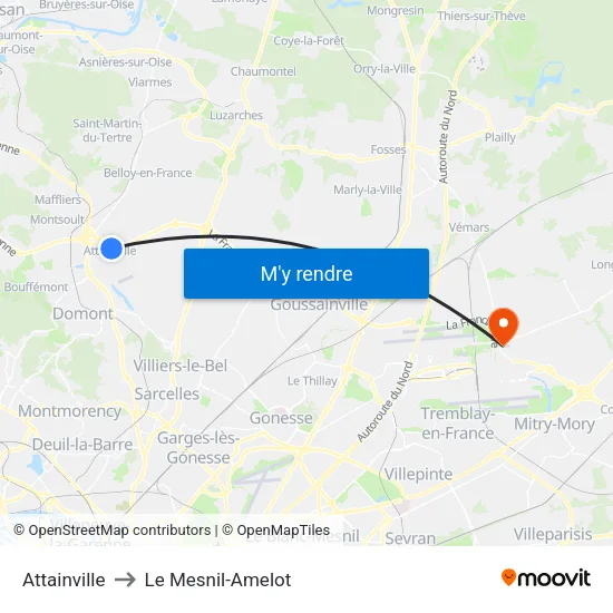 Attainville to Le Mesnil-Amelot map