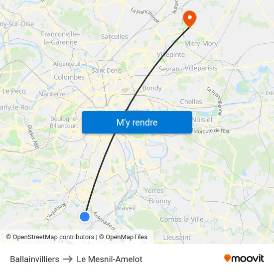 Ballainvilliers to Le Mesnil-Amelot map