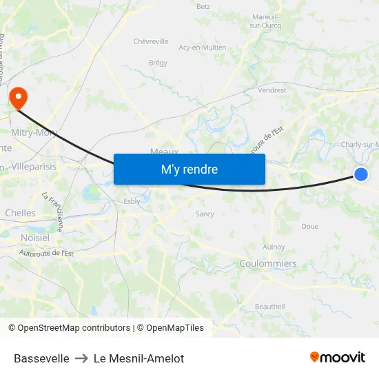Bassevelle to Le Mesnil-Amelot map