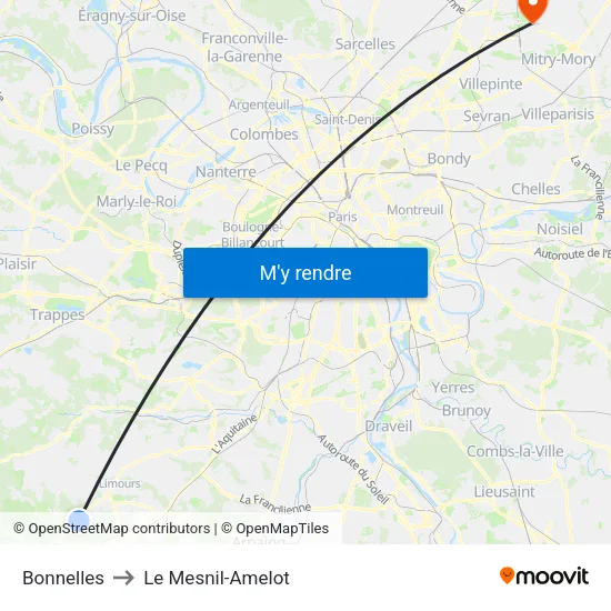 Bonnelles to Le Mesnil-Amelot map