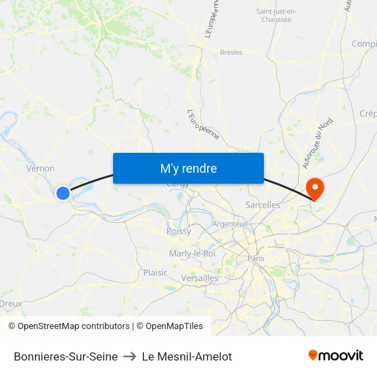 Bonnieres-Sur-Seine to Le Mesnil-Amelot map