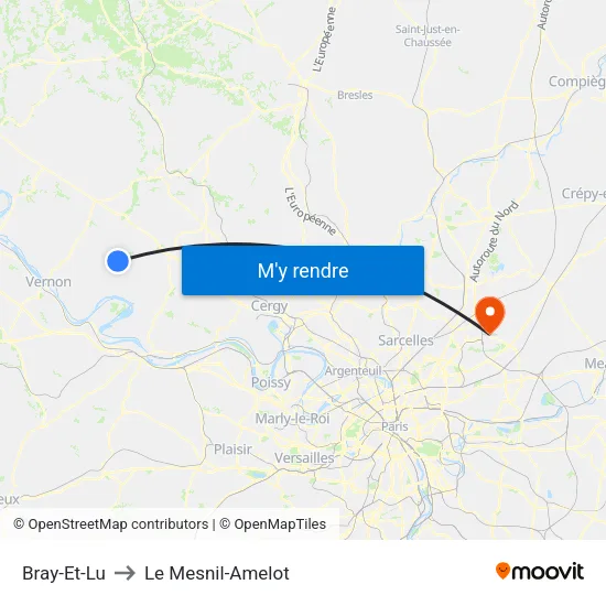 Bray-Et-Lu to Le Mesnil-Amelot map