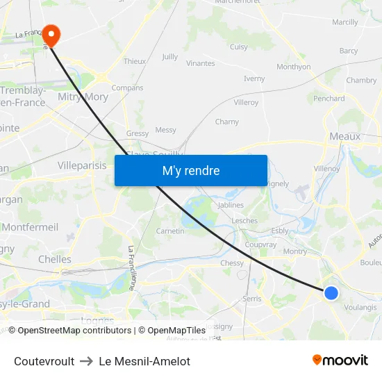 Coutevroult to Le Mesnil-Amelot map