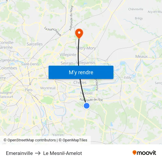 Emerainville to Le Mesnil-Amelot map