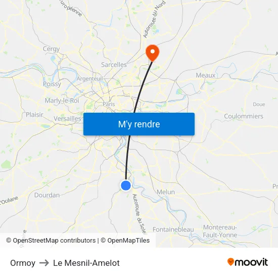 Ormoy to Le Mesnil-Amelot map