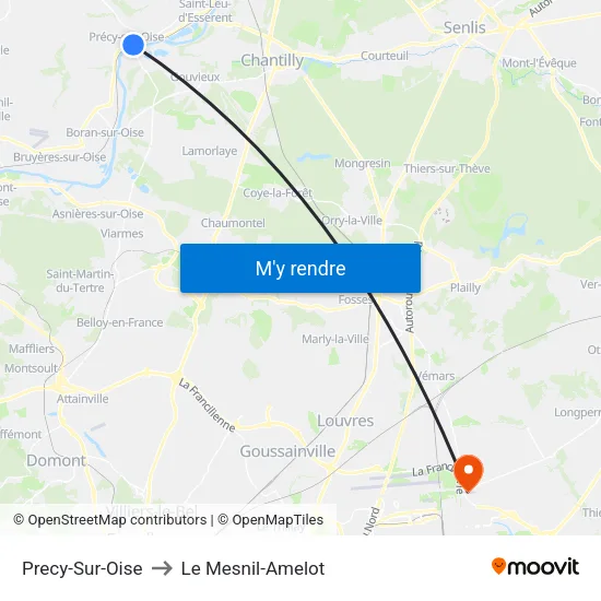 Precy-Sur-Oise to Le Mesnil-Amelot map