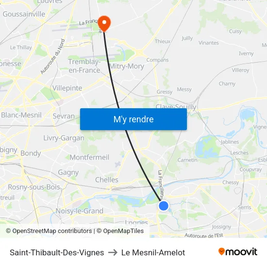 Saint-Thibault-Des-Vignes to Le Mesnil-Amelot map