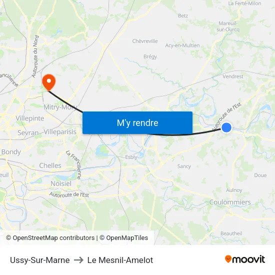 Ussy-Sur-Marne to Le Mesnil-Amelot map