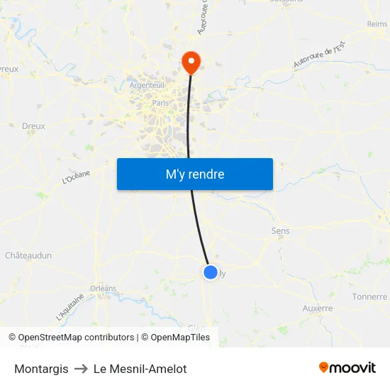 Montargis to Le Mesnil-Amelot map