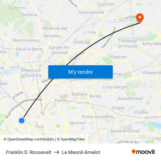 Franklin D. Roosevelt to Le Mesnil-Amelot map