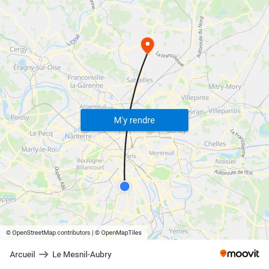 Arcueil to Le Mesnil-Aubry map