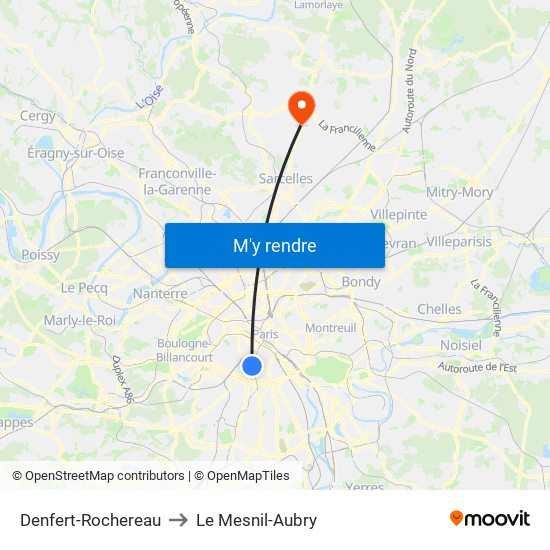 Denfert-Rochereau to Le Mesnil-Aubry map