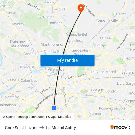 Gare Saint-Lazare to Le Mesnil-Aubry map
