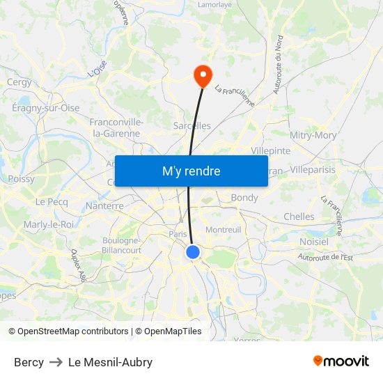 Bercy to Le Mesnil-Aubry map