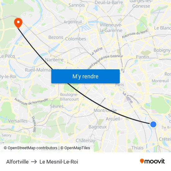 Alfortville to Le Mesnil-Le-Roi map