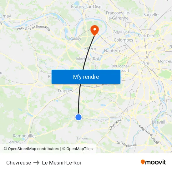Chevreuse to Le Mesnil-Le-Roi map