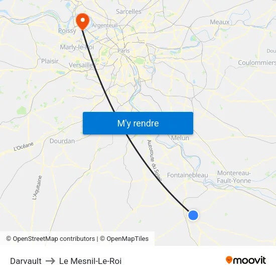 Darvault to Le Mesnil-Le-Roi map