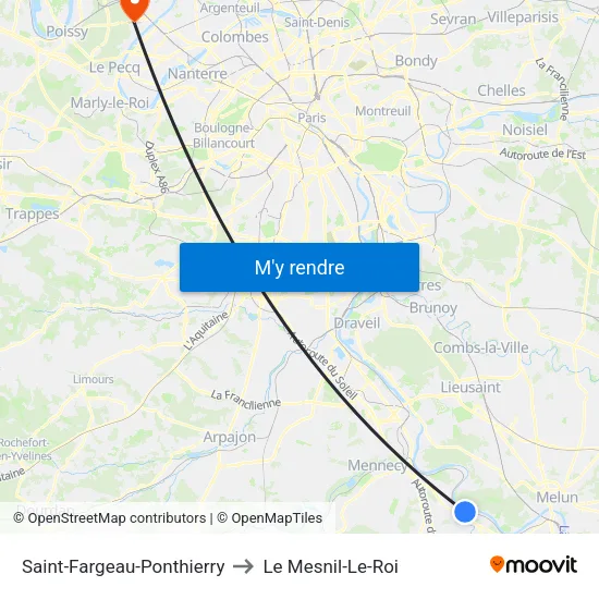 Saint-Fargeau-Ponthierry to Le Mesnil-Le-Roi map