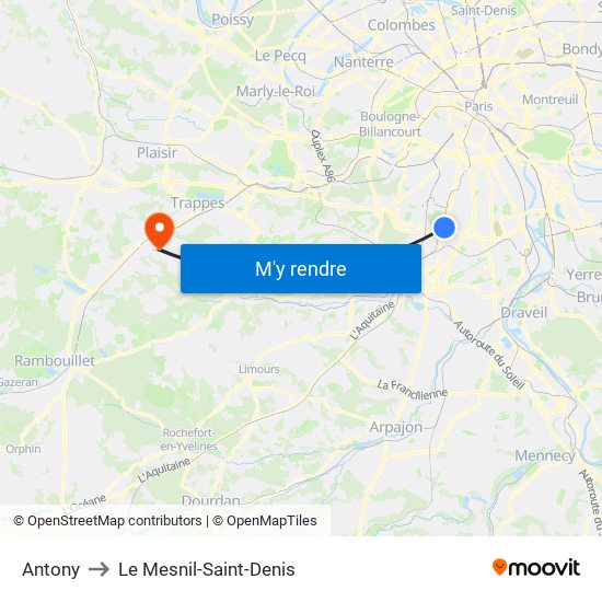 Antony to Le Mesnil-Saint-Denis map