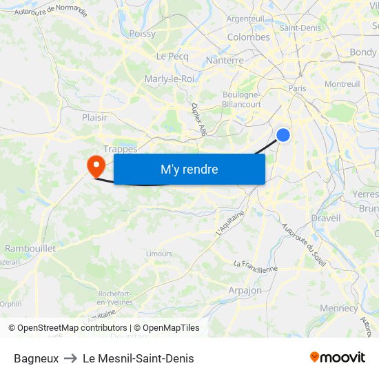 Bagneux to Le Mesnil-Saint-Denis map