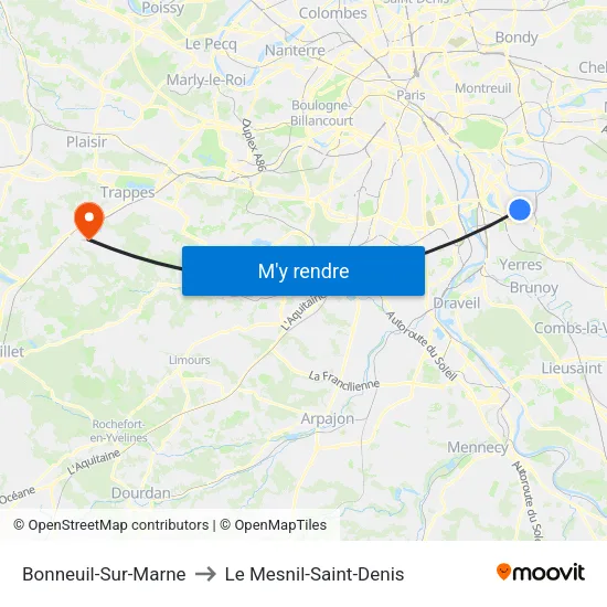 Bonneuil-Sur-Marne to Le Mesnil-Saint-Denis map