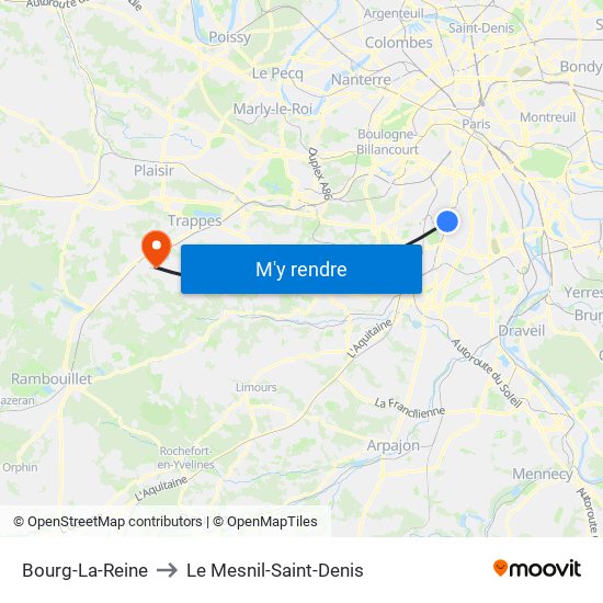 Bourg-La-Reine to Le Mesnil-Saint-Denis map