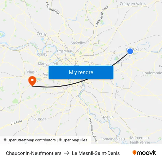 Chauconin-Neufmontiers to Le Mesnil-Saint-Denis map