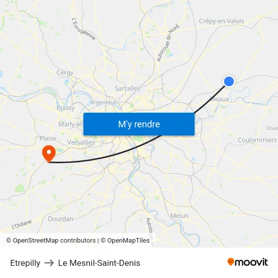 Etrepilly to Le Mesnil-Saint-Denis map