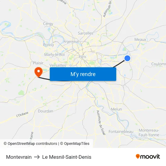 Montevrain to Le Mesnil-Saint-Denis map