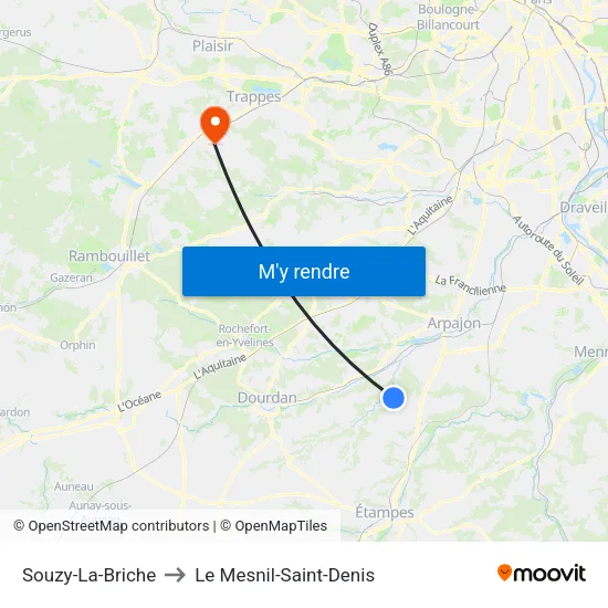 Souzy-La-Briche to Le Mesnil-Saint-Denis map