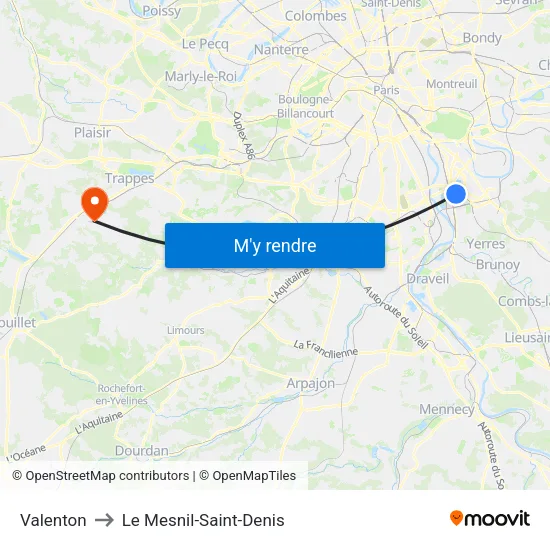 Valenton to Le Mesnil-Saint-Denis map