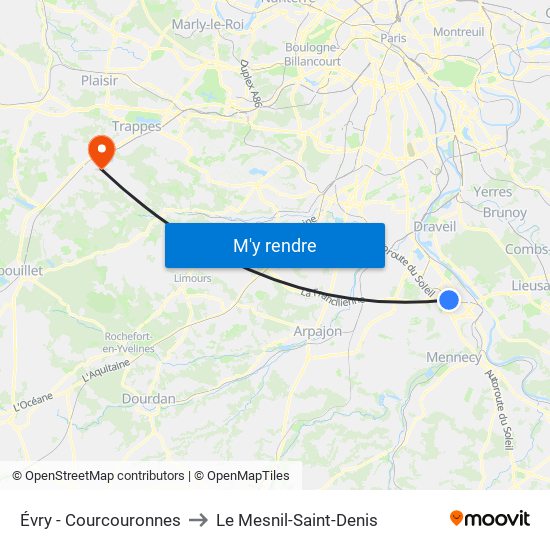 Évry - Courcouronnes to Le Mesnil-Saint-Denis map