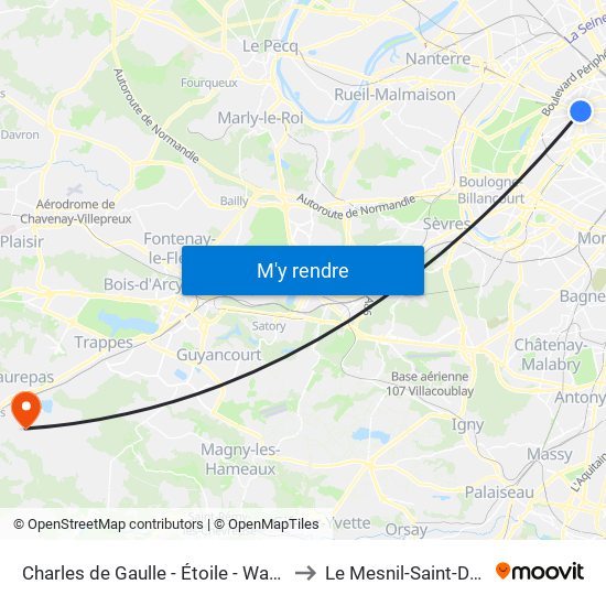 Charles de Gaulle - Étoile - Wagram to Le Mesnil-Saint-Denis map