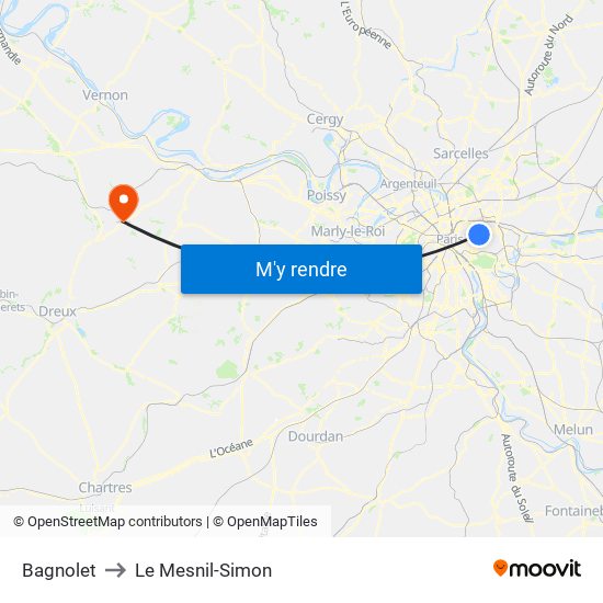 Bagnolet to Le Mesnil-Simon map