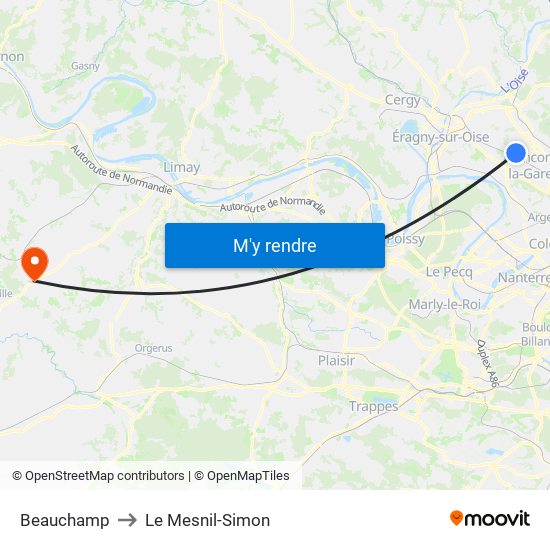 Beauchamp to Le Mesnil-Simon map