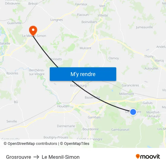 Grosrouvre to Le Mesnil-Simon map