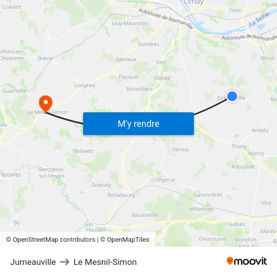 Jumeauville to Le Mesnil-Simon map