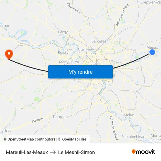 Mareuil-Les-Meaux to Le Mesnil-Simon map