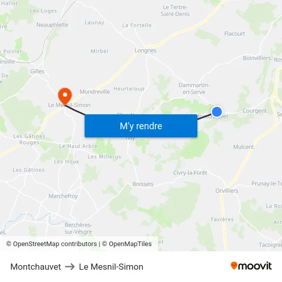 Montchauvet to Le Mesnil-Simon map